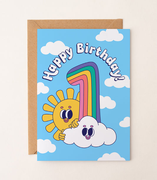 Sunshine and Rainbows 1st Birthday Card